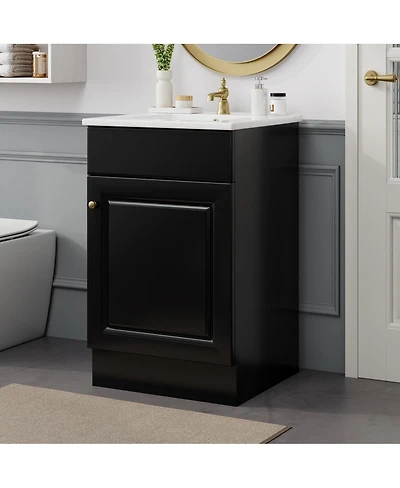 Thirtypeachy Bathroom Vanity With Ceramic Sink, Painted Mdf Cabinet, Soft-Close Door Adjustable Shelf Storage