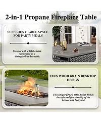 Pocassy Rectangular Propane Fire Pit with 50,000 Btu Output, Fire Pit Table for Outside Patio with volcanic Stones and Wind Guard