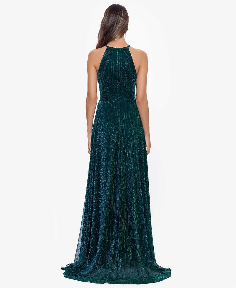 B&A By Betsy and Adam Petite Sleeveless Halter Neck Ball Gown