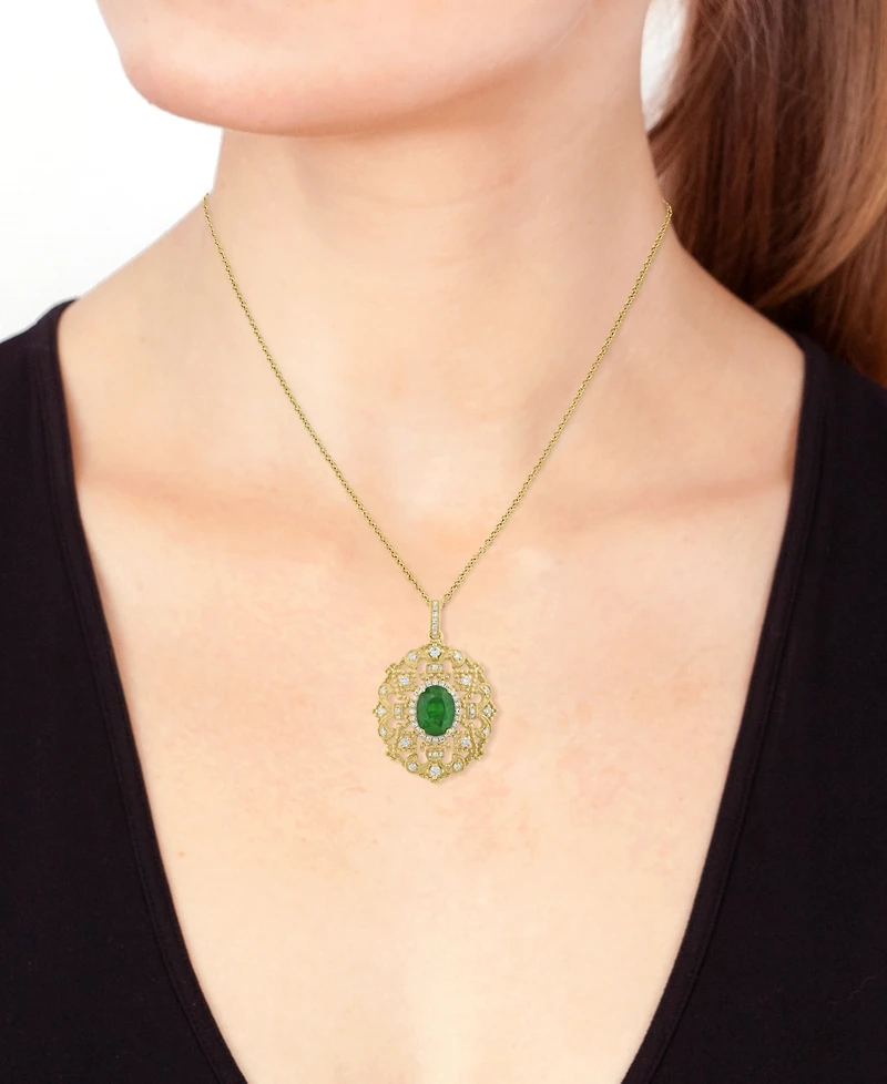 Effy Collection Emerald (1-1/6 ct. t.w.) & Diamond (1/3 ct. t.w.) Pendant Necklace in 14k Yellow Gold