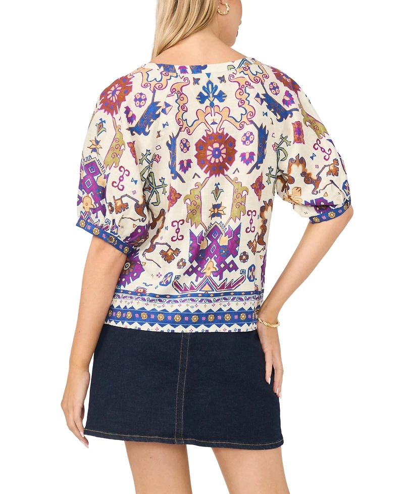 Vince Camuto Women's Split Neck Puff-Sleeve Printed Blouse