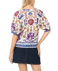 Vince Camuto Women's Split Neck Puff-Sleeve Printed Blouse
