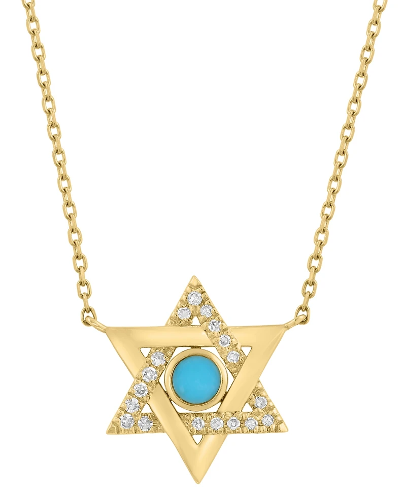 Effy Collection Turquoise & Diamond (1/2 ct. t.w.) Pendant Necklace in 14k Yellow Gold