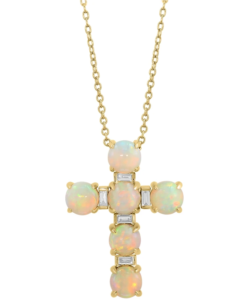 Effy Collection Opal (2-3/8 ct. t.w.) & Diamond (1/10 ct. t.w.) Pendant Necklace in 14k Yellow Gold