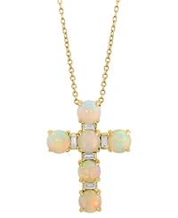 Effy Collection Opal (2-3/8 ct. t.w.) & Diamond (1/10 ct. t.w.) Pendant Necklace in 14k Yellow Gold