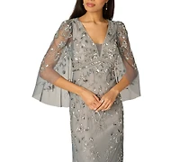 Adrianna Papell Women's Beaded Cape-Sleeve Gown