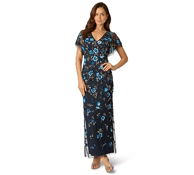 Adrianna Papell Women's Beaded Mesh Column Dress
