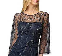 Adrianna Papell Women's Bead Mesh Illusion Boat Neck Gown