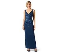 Adrianna Papell Women's Beaded V-Neck Gown