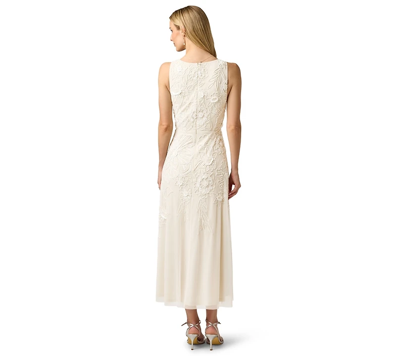 Adrianna Papell Women's Beaded Mesh Crewneck Midi Dress