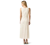 Adrianna Papell Women's Beaded Mesh Crewneck Midi Dress