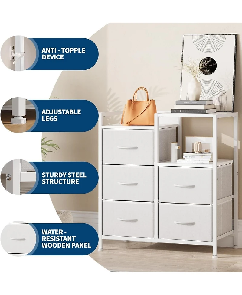 gaomon 5 Drawer Mobile File Cabinet with Open Storage Shelf, Rolling Printer Stand and Fabric Lateral Filing Cabinet for Home Office