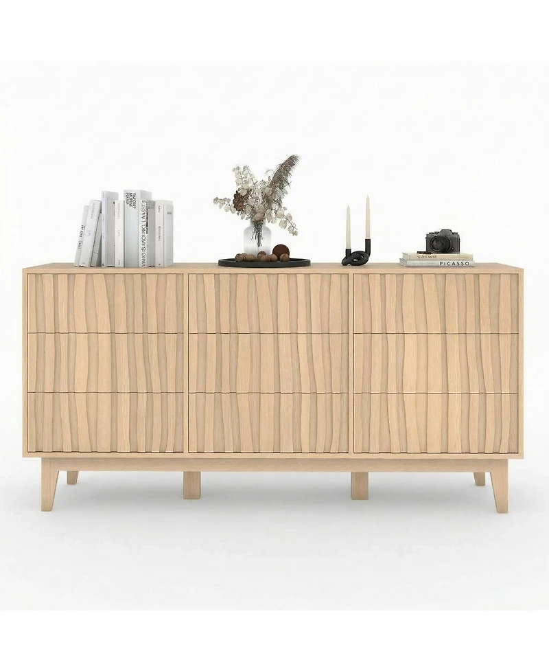 homfan Modern Fluted Dresser with 9 Drawers