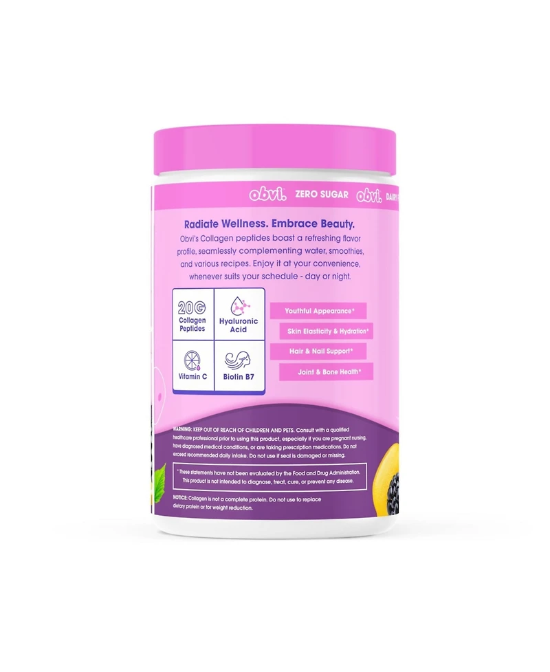 Obvi Multi-Collagen Peptides - Nail, Skin and Hair Support - Hyaluronic Acid, Biotin and Vitamin C - Sugar-Free