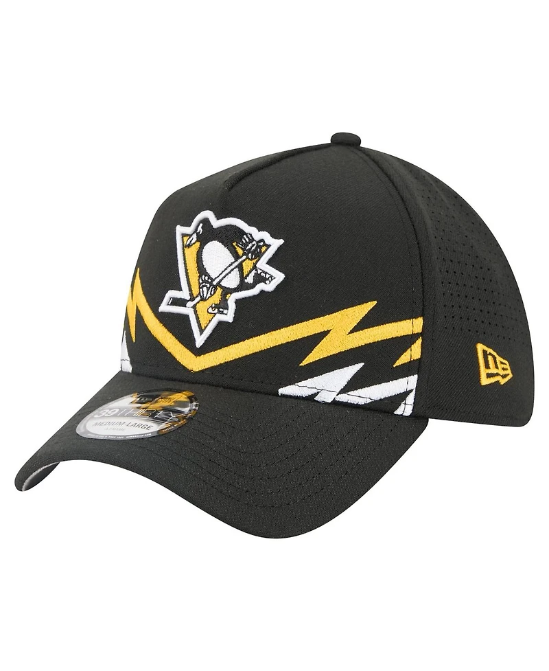 New Era Men's Black Pittsburgh Penguins 39THIRTY A-Frame Perforated Flex Hat
