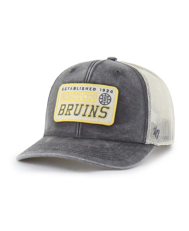 '47 Brand Men's Charcoal Boston Bruins Canteen Pigment Dyed Patch Trucker Adjustable Hat