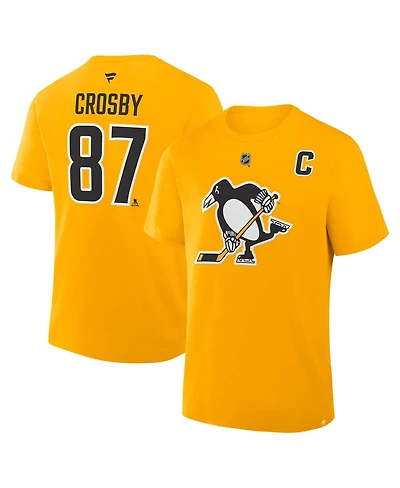 Fanatics Men's Sidney Crosby Gold Pittsburgh Penguins Authentic Stack Name & Number T-Shirt
