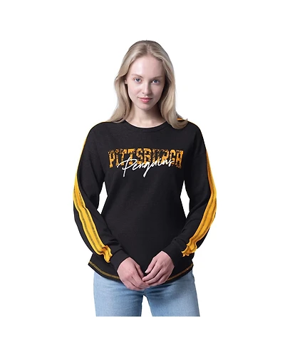 G-iii 4Her by Carl Banks Women's Black Pittsburgh Penguins Advantage Thermal Long-Sleeve Tri-Blend T-Shirt