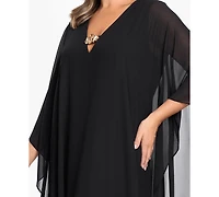 Betsy & Adam Plus V-Neck Long-Sleeve Gown
