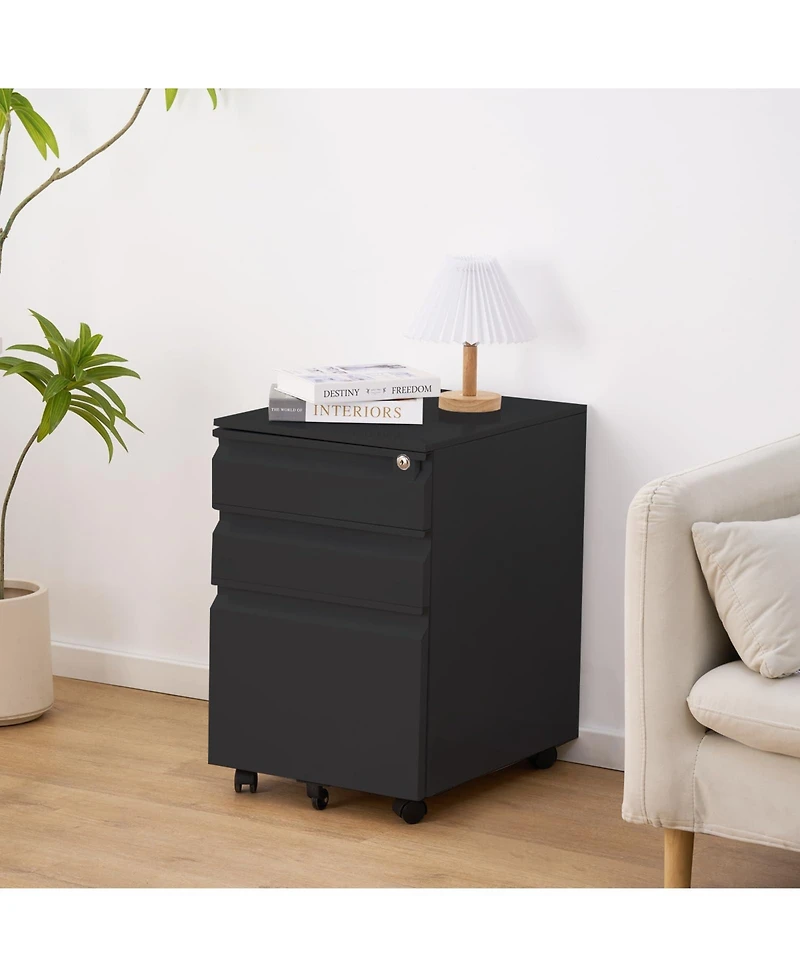 gaomon Filing Cabinets for Home Office Organizer, 3 Drawer Mobile File Cabinet with Lock and Anti-Tip Wheel,Under Desk Metal