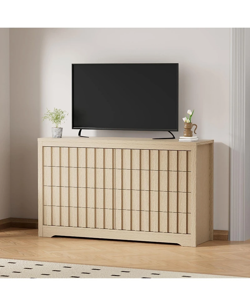 homfan Fluted Dresser for Bedroom, Wooden Chest of Drawers with Deep Storage, Handleless Clothes Dresser for Bedroom, Living Room