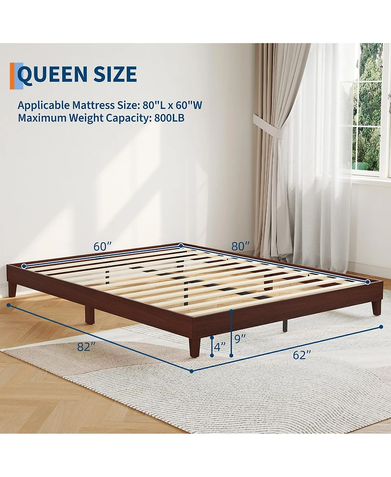 homfan Wood Platform Bed Frame with Wood Slats, Low Profile Bed, Quiet Support and Underbed Storage, No Box Spring Needed