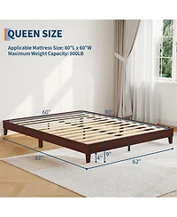 homfan Wood Platform Bed Frame with Wood Slats, Low Profile Bed, Quiet Support and Underbed Storage, No Box Spring Needed