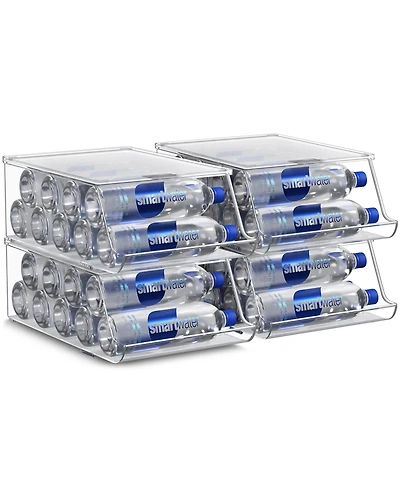 Sorbus 4 Pack Water Bottle Organizer for Fridge with Lid - Stackable Drink Organizer for Refrigerator, Pantry, or Countertop
