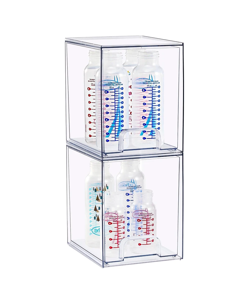 Sorbus 2 Tall Clear Stackable Pull-Out Storage Organizer Bins for Baby Bottles, Bathroom, Kitchen and More