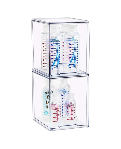 Sorbus 2 Tall Clear Stackable Pull-Out Storage Organizer Bins for Baby Bottles, Bathroom, Kitchen and More