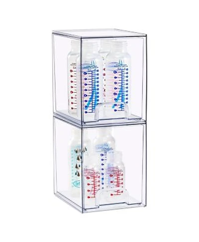 Sorbus 2 Tall Clear Stackable Pull Out Storage Organizer Bins For Baby Bottles Bathroom Kitchen More
