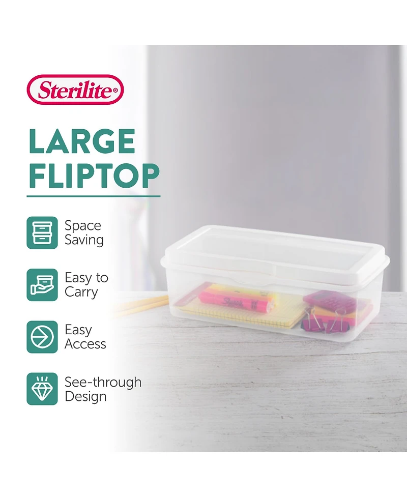 Sterilite Plastic Stacking FlipTop Latching Storage Box Container, Clear, 6 Pack