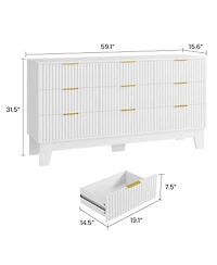 homfan 9 Drawer Dresser for Bedroom, 47" Wide Fluted Chest with Metal Handle, Modern Wooden Tv Stand, Clothes Organizer Hallway, Entryway