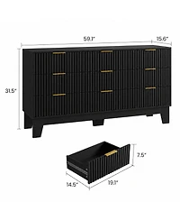 homfan 9 Drawer Dresser for Bedroom, 47" Wide Fluted Chest with Metal Handle, Modern Wooden Tv Stand, Clothes Organizer Hallway, Entryway
