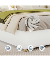 homfan Upholstered Low Platform Bed Frame with Round Wood Legs, No Headboard, Slat Support