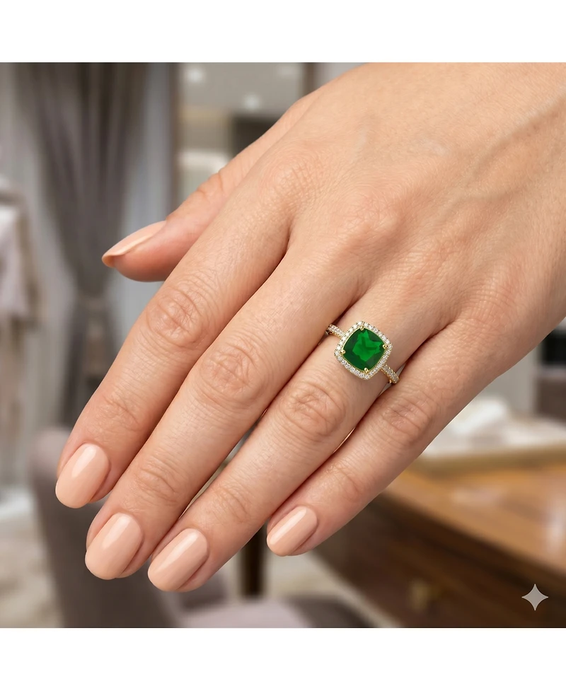 Simona Elegant Square Emerald Halo Cz Ring