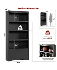 gaomon 5 Tier Bookshelf Farmhouse Bookcase with 2 Doors Adjustable Shelves Anti-Slip for Home Office Living Room, Study