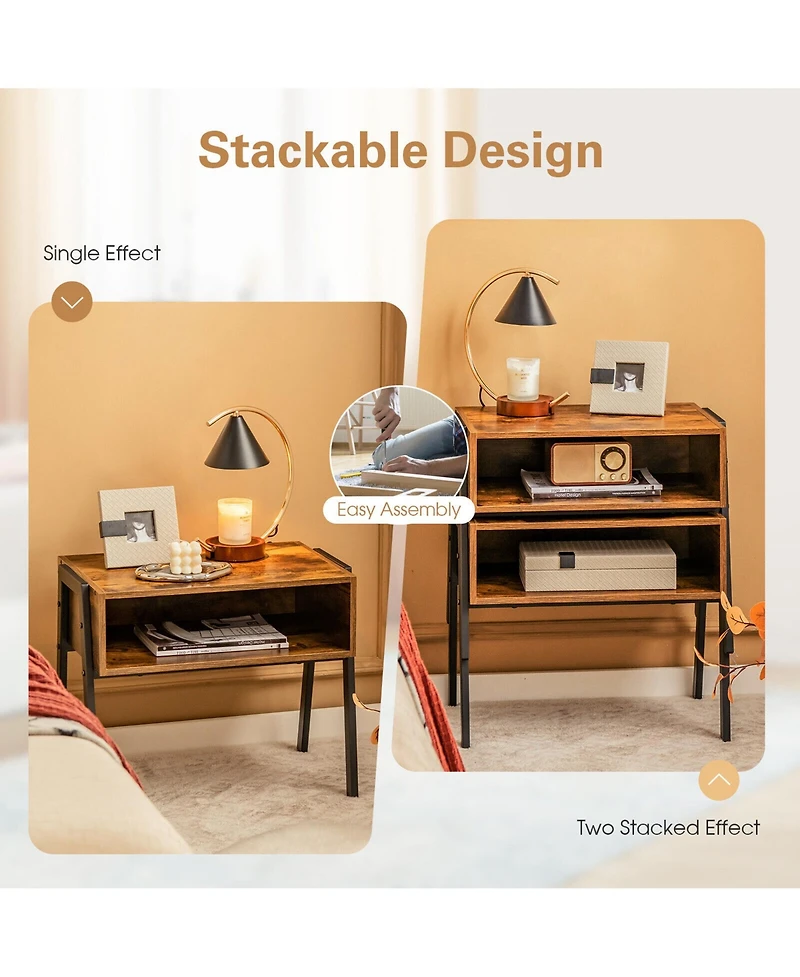 Gymax Stackable End Table Night Stand Bedside Table Shelf Accent Table