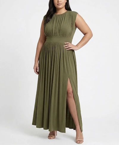 Taylor Plus Ruched Crewneck Maxi Dress