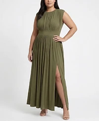 Taylor Plus Ruched Crewneck Maxi Dress