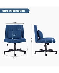 Rainsken Linen Cross Legged Office Chair, with Wheels and Adjustable Flip-Arms, for Home Office, Apartment, Criss Chair