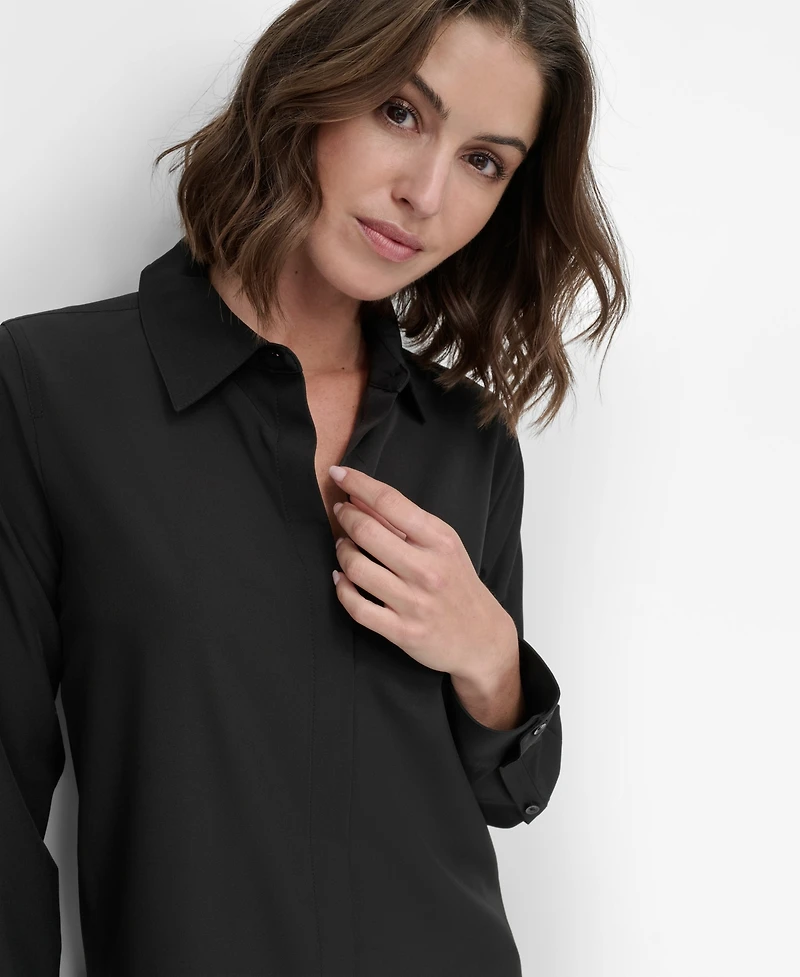 Dkny Petite Long-Sleeve Button-Front Shirt