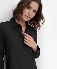 Dkny Petite Long-Sleeve Button-Front Shirt
