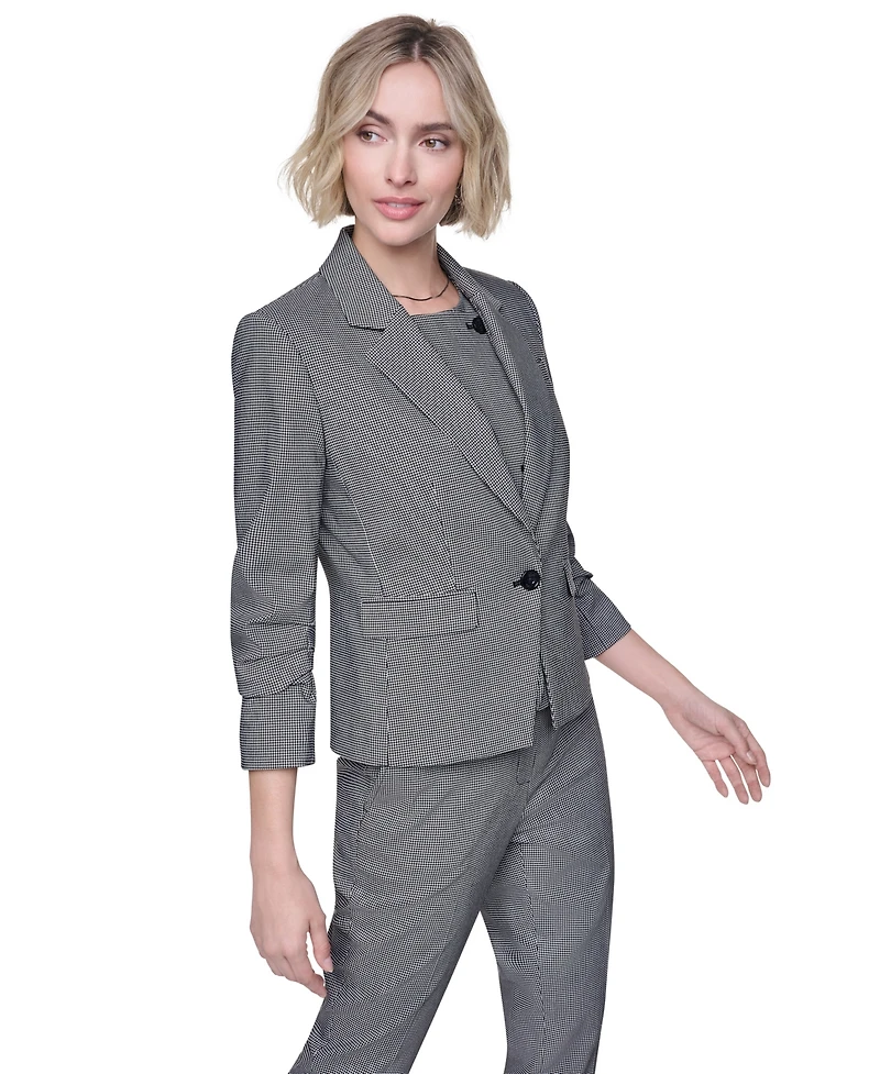 Dkny Petite Houndstooth One-Button Notch Collar Blazer