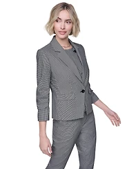 Dkny Petite Houndstooth One-Button Notch Collar Blazer