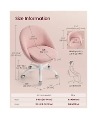 Slickblue Rolling Vanity Chair with Back Support in Soft Teddy Fleece Fabric