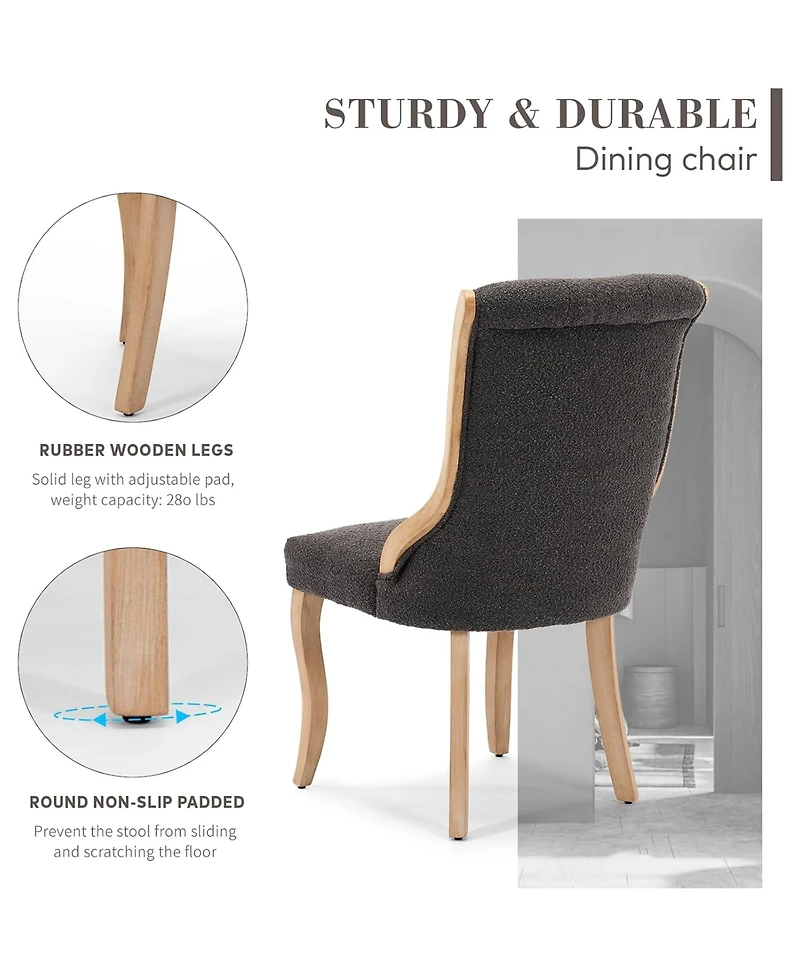 Rainsken Mid-Century Style Dining Chairs Set of 2, Velvet Upholstered Accent Chair with Curved Wood Trim and Sculpted Legs for Dining Room