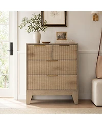 homfan 4-Drawer Wave-Textured Dresser, Tall Mdf Storage Chest with Ribbed Finish, Narrow Organizer for Bedroom, Closet and Small Spaces