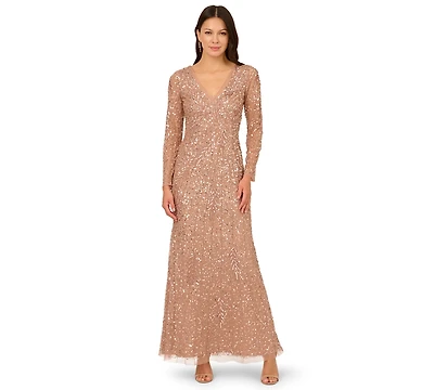 Adrianna Papell Petite V-Neck Beaded Dress
