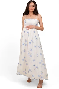 Pinkblush Maternity Blue Floral Scallop Edge Back Cutout Maxi Dress